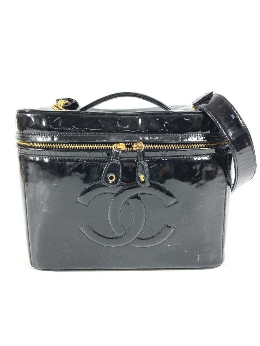 Chanel Handbag CC Logo Vanity Bag Patent Leather Black
